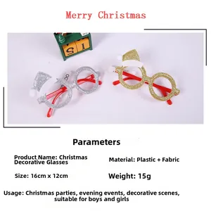Detail of glittery Christmas glasses frames with mini Santa hats and dimensions 16x12cm