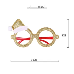 Christmas party glasses frame with gold glitter, mini Santa hat and 14cm width detail