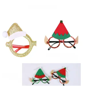 Detail of soft silicone temples on Christmas glasses frames, flexible and durable design