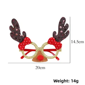 Gold glitter reindeer antler party glasses with dimensions 20cm width and 14.5cm height