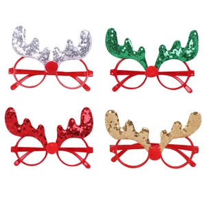 Glittery reindeer antler Christmas party glasses in gold, red, green, and silver colors
