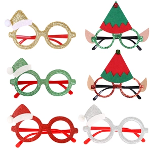 6-pack of glittery Christmas glasses frames with Santa hats and elf ears for party favors
