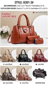 Detailed views of vintage textured leather tote bag set with dimensions and color options