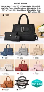 Detaillierte Rasteransicht des 3-teiligen Taschen-Sets mit V-Steppung in acht Farben
