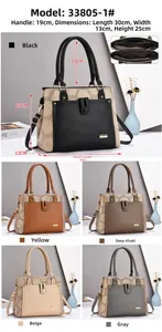 Detailed view of tote bag dimensions and various colors including black, khaki, and beige