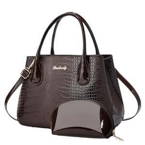 Brown faux leather handbag set with stone texture including tote and matching coin purse