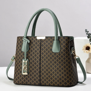 Borsa tote vintage con manici in pelle verde e tracolla staccabile stile retrò
