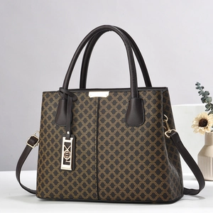 Borsa Tote da Donna con Stampa Vintage Grande Capacità Borsa a Mano in Ecopelle Spalla Tracolla con Pendente Logo in Metallo