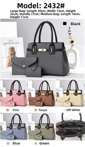 Detailed view of the 3-piece woven texture handbag set showing internal size and dimensions