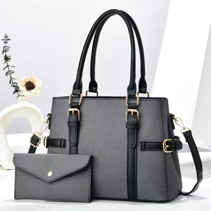 Sac à Main Femme Minimaliste Urbain en PU Texture Tissée Ensemble Tote Et Pochette Design Épissé Sac à Épaule