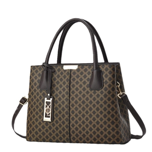 Borsa tote classica monogramma con manici in pelle marrone e dettagli in metallo dorato