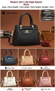 Detailed view of large capacity PU leather handbag with vertical texture and three layers