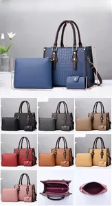 Three-piece women's handbag set featuring crocodile pattern embossed texture in various colors
