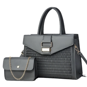 Ensemble de sacs à main gris foncé avec texture tissée et boucle dorée de luxe
