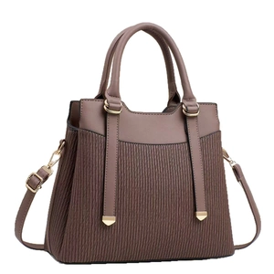 Chic multi-layer tote bag in taupe with unique pleated texture and gold hardware