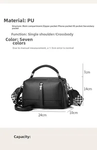 Detail view of black lychee grain bag featuring its interior compartments and strap
