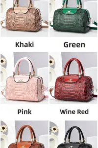 Multiple colors of crocodile pattern crossbody bags with golden kangaroo logo detail
