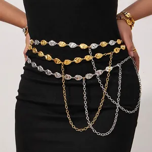Stainless Steel Irregular Metal Link Necklace Bracelet Waist Chain Waterproof Hypoallergenic Abstract Face Jewelry Women