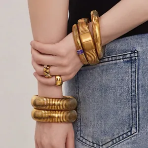 Bracelet Élastique Tubogas en Acier Inoxydable Avec Incrustation de Zircone Or Argent Plaqué Bijoux Minimalistes Femme Accessoire de Mode