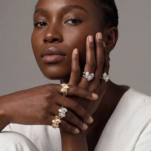 Bagues chaîne géométriques serties de zircons en plaqué or 18k et argent