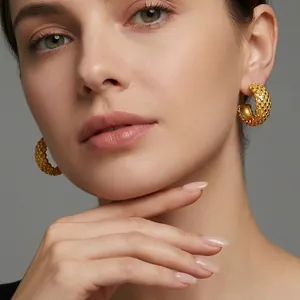 Geometric C Shaped Hoop Earrings Stainless Steel Mesh Grid Texture Minimalist Lightweight Jewelry For Women Girls