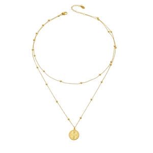 Collier double rang avec pendentif œil protecteur en acier inoxydable doré 18 carats