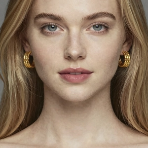 Three-layer C-shaped textured gold-plated stainless steel hoop earrings for women