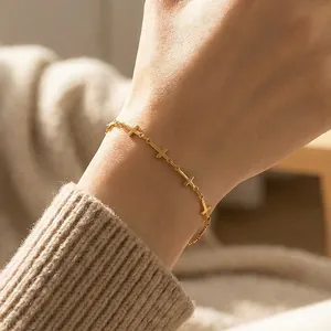 Stainless Steel Cross Chain Bracelet Minimalist Waterproof Hypoallergenic Dainty Fashion Jewelry For Women Adjustable