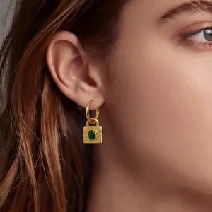 Boucles D'oreilles Créoles Pendentif Cadenas Acier Inoxydable Avec Zircon Incrusté Bijoux Élégants De Mode Vintage Pour Femmes