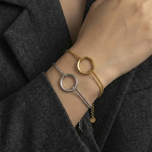 Minimalist 18k gold plated stainless steel geometric ring bracelet for women