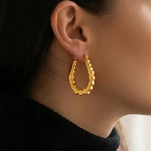 Geometric U-Shape Hoop Earrings Wave Texture 18K Gold Plated Stainless Steel Waterproof Hypoallergenic Vintage Style For Women