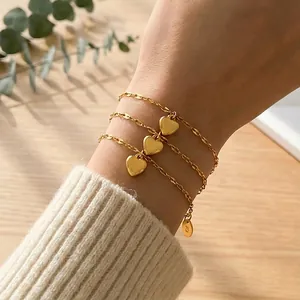 Stainless Steel Heart Pendant Bracelet 18K Gold Plated Adjustable Minimalist Fashion Jewelry For Women Elegant Gift