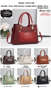 Detailed size specifications and multi-color options for this paneled women shoulder bag