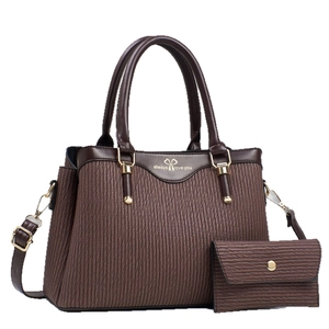 Deep brown wave textured tote bag with small wallet and adjustable shoulder strap set