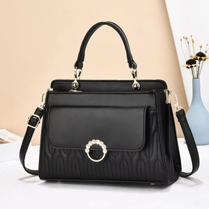 Women Elegant Quilted PU Leather Handbag With Artificial Pearl Buckle Multi Layer Shoulder Crossbody Bag Urban Simple Fashion Tote