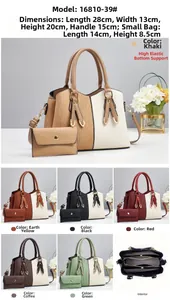 Detail view of multi-compartment interior and dimensions for the color-block tote bag set
