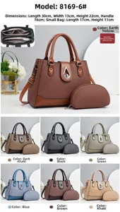 Detailed size chart for two-piece fashion tote and pouch set with multi-color options
