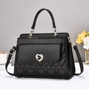 Women Heart Quilted PU Leather Handbag Elegant Crossbody Shoulder Bag With Metal Heart Lock Fashion Versatile Satchel