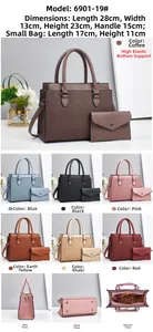 Dettaglio del set borsa a righe con dimensioni e diverse opzioni di colore disponibili