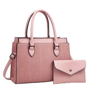 Set borsa a mano rosa a righe con pochette abbinata e tracolla rimovibile