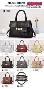 Detailed view of crocodile embossed handbag dimensions and multi-layer internal structure
