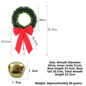 Ghirlanda di Natale verde 30cm con grande fiocco rosso e campanelli d'oro dimensioni