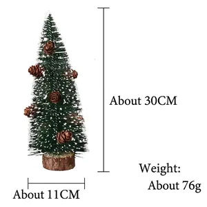 Mini-Weihnachtsbaum mit echtem Holzfuß, Frost-Optik und Zapfen, ca. 30cm Höhe