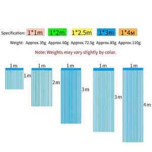 Size chart for foil fringe curtains in various heights for party backdrop decoration