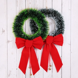 Ghirlanda di Natale Con Fiocco in Velluto Rosso e Campanelli Oro Ghirlanda Festiva per Decorazione Porta Parete Casa