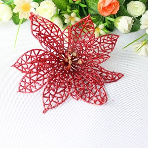 14cm red glitter artificial flower decoration for Christmas tree and festive wreath