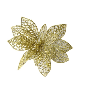 14cm gold glitter hollow Christmas flower ornament for tree decoration and holiday crafts