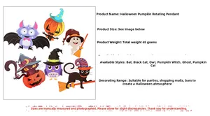 Detail of 6 cartoon Halloween spiral pendants including pumpkin witch and ghost shapes