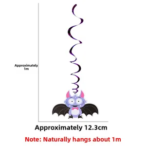 Hanging Halloween decoration featuring a purple cartoon bat and a spiral plastic streamer