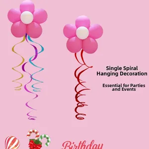Pink balloon flower with rainbow spiral ribbon for birthday party venue decoration